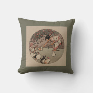 Schönes Vintages "Fütternd die Bunnies" Reversible Kissen