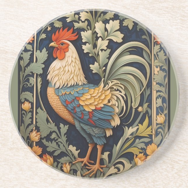 Schönes Vintages Rooster William Morris Inspiriert Getränkeuntersetzer (Vorne)