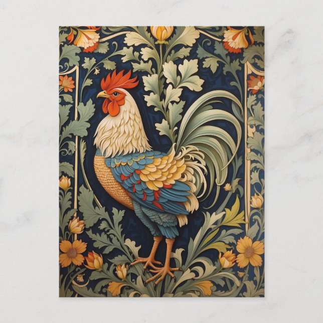Schönes Vintages Rooster William Morris Inspiriert Postkarte (Vorderseite)