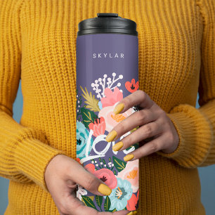 Schönes Violett Botanisches Blumenmuster Thermosbecher