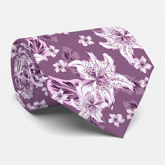 Schönes violettes Blumenmuster Krawatte (Gerollt)