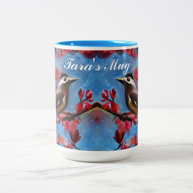 Schönes Vogelfrühlingsgemälde Zweifarbige Tasse (Mittel)