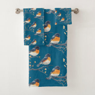 Schönes Vogelmuster auf Blaue Lagune Badhandtuch Set