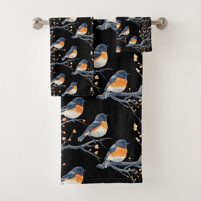 Schönes Vogelmuster auf Schwarz Badhandtuch Set (Insitu)