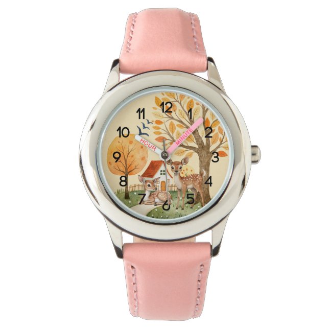 Schönes Waldland Hirschlandschaft Zuhause Kids Armbanduhr (Vorderseite)