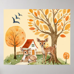 Schönes Waldland Hirschlandschaft Zuhause Kids Poster