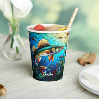 Schönes Walleye Pike am See Pappbecher