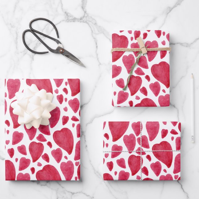 Schönes Wasserfarbenherz Geschenkpapier Set (Vorderseite)