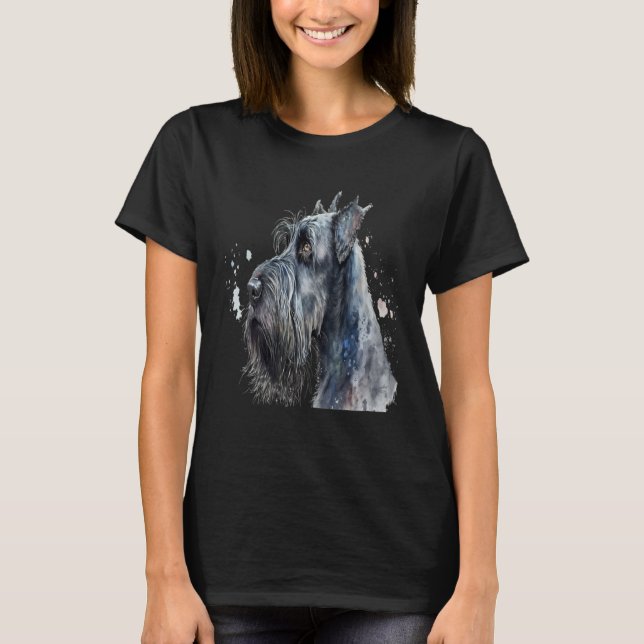 Schönes Wasserfarbenportrait Riesenschnauzer T-Shirt (Vorderseite)