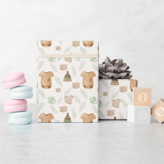 Schönes Watercolor Baby Duschpapier Geschenkpapier (Babyparty)
