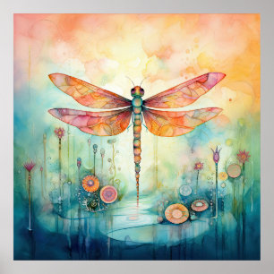 Schönes Watercolor Dragonfly Poster