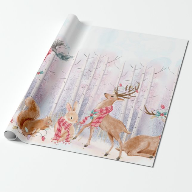 Schönes Watercolor Woodland/Tiermuster Geschenkpapier (Ungerollt)