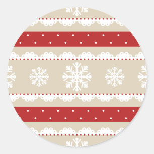 Schönes Weihnachten Beige Rotweiße Schneeflocken Runder Aufkleber