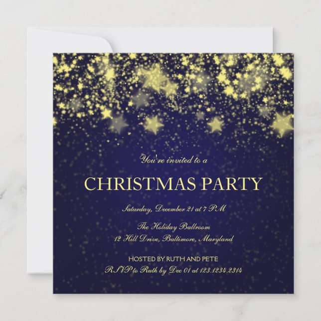 Schönes Weihnachts-Party Shinzon Sterne Blau Einladung (Vorderseite)