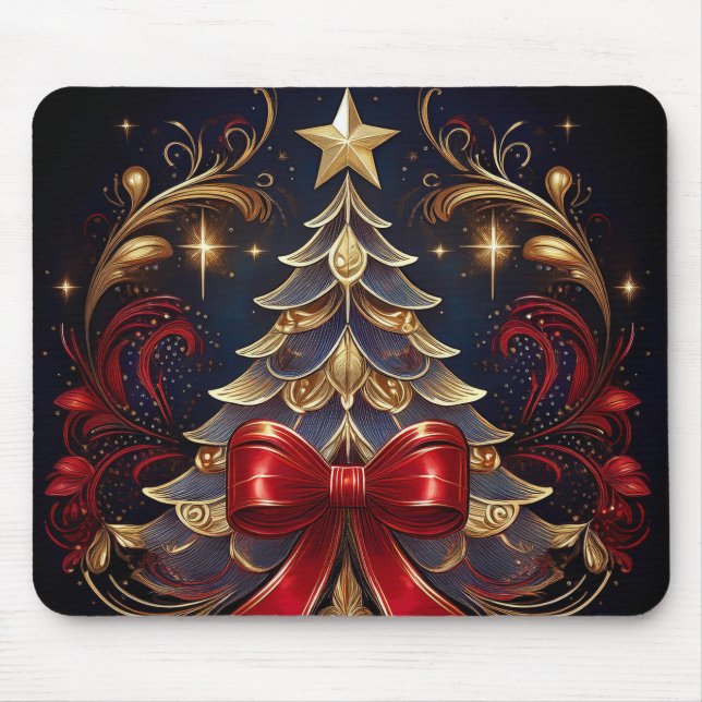 Schönes Weihnachtsbaum Red Ribbon Design Mousepad (Vorne)