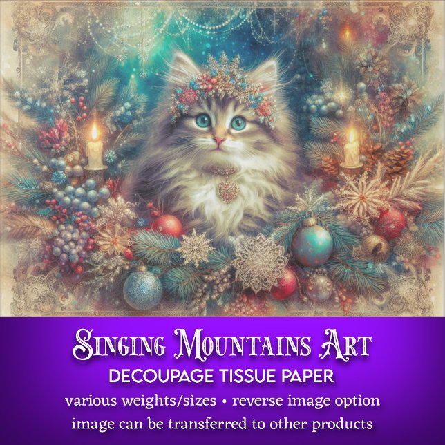 Schönes Weihnachtsdekor Cat Decoupage Seidenpapier (Von Creator hochgeladen)