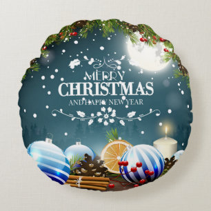 Schönes Weihnachtsdesign mit Schneefälle Rundes Kissen