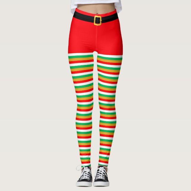 Schönes Weihnachtself gestreift Leggings (Vorderseite)