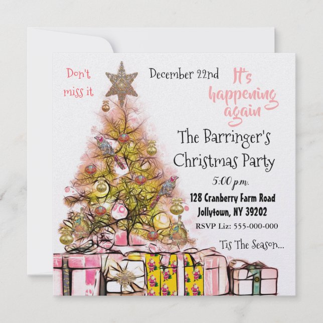 Schönes Weihnachtsjubiläum Party Pink Einladung (Vorderseite)