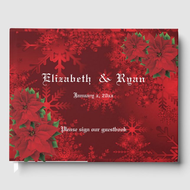 Schönes Weihnachtsrot, Schneeflocken, Custom Gästebuch (Vorderseite)