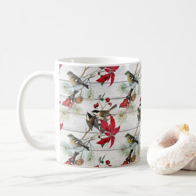 Schönes Weihnachtsvogelmuster Kaffeetasse (Mit Donut)
