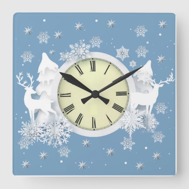 Schönes Weihnachtsweiß Quadratische Wanduhr (Vorderseite)