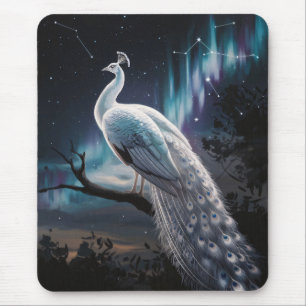 Schönes Weiß Pfau Aurora Borealis Landschaftlich Mousepad