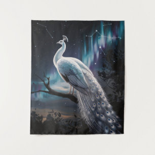 Schönes Weiß Pfau Aurora Borealis Landschaftlich Wandteppich