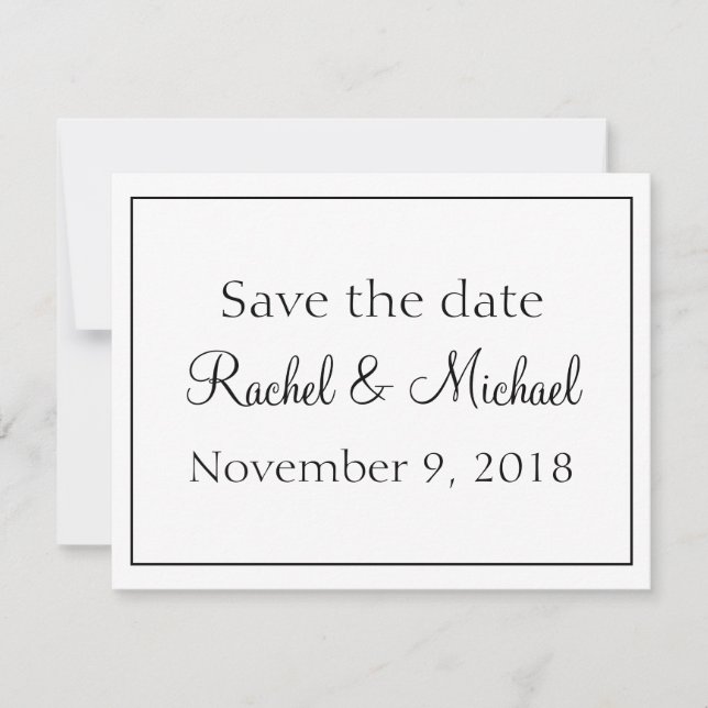 Schönes Weiß und Schwarz Save the Date (Vorderseite)