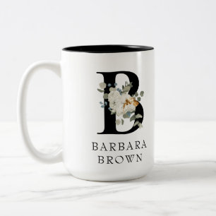Schönes weißes Blumengold Akzente Monogramm B Zweifarbige Tasse