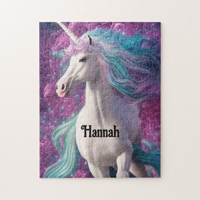 Schönes Weißes Einhorn mit Türkis und Lila (Vertikal)