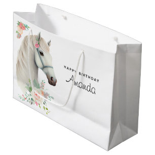 Schönes Weißes Pferd Boho Floral Geburtstag Große Geschenktüte