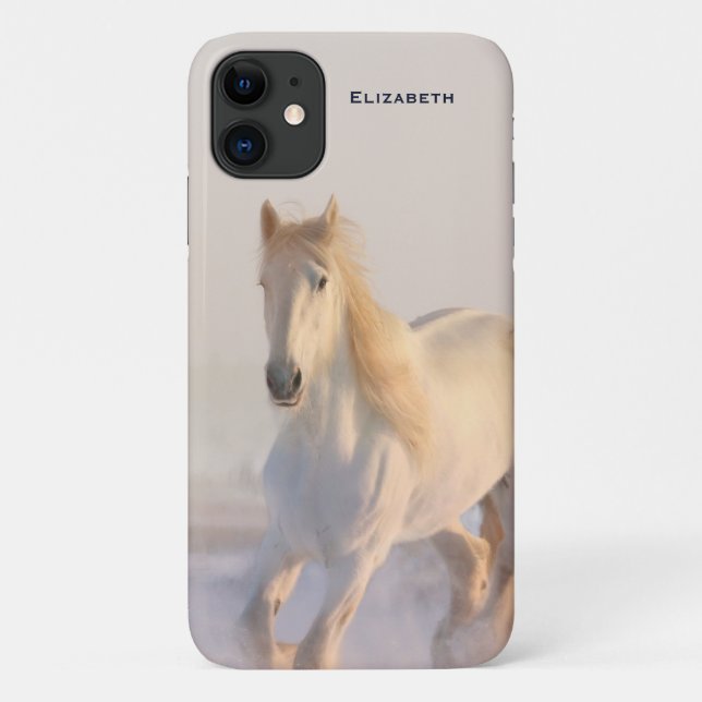 Schönes Weißes Pferd Galloping im Schnee Case-Mate iPhone Hülle (Rückseite)