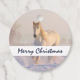 Schönes Weißes Pferd Galopp im Schnee Weihnachten Geschenkanhänger