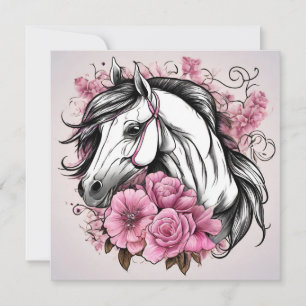 Schönes weißes Pferd mit rosa Blumen  Karte