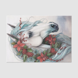 Schönes Weißes Pferd mit roten Blume Weihnachten Seidenpapier