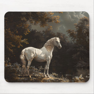 Schönes Weißes Pferd Ölmalerei Vintage Mousepad