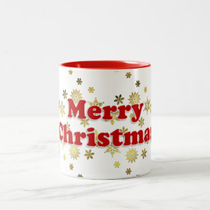 Schönes Weißes Rot und Gold Frohe Weihnachten Zweifarbige Tasse