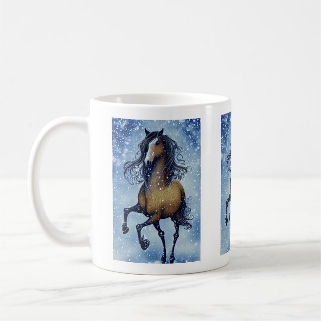 Schönes Whimsical Pferd im Schnee Winter Kaffeetasse (Links)