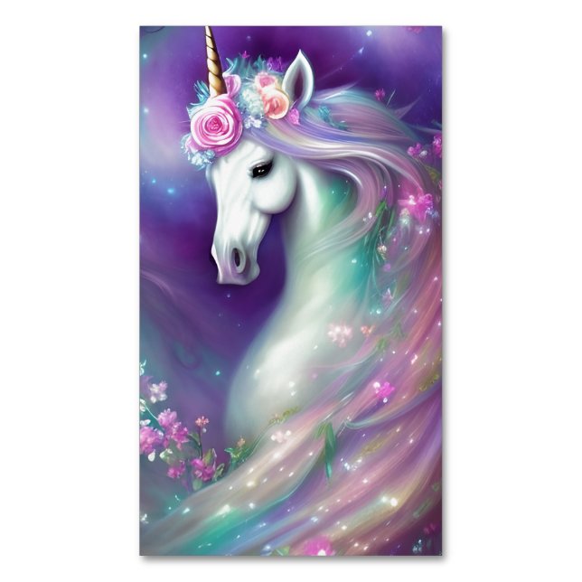 Schönes Whimsical Unicorn Pferd Magnetische Visitenkarte (Vorderseite Vertikal)
