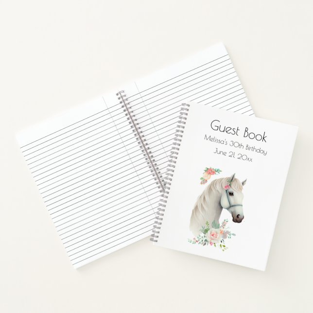 Schönes White Horse Head Boho Floral Gästebuch Notizbuch (Innenseite)