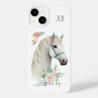 Schönes White Horse Head Boho Floral Monogram