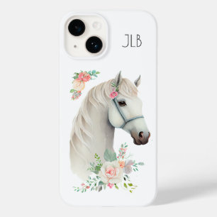 Schönes White Horse Head Boho Floral Monogram Case-Mate iPhone 14 Hülle