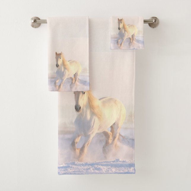 Schönes Wildes Weiße Pferd Badhandtuch Set (Insitu)