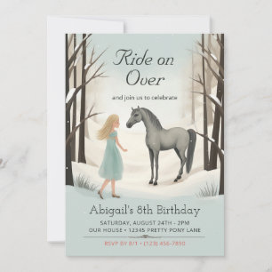 Schönes Winterpferd und Girl Pony zum Geburtstag Einladung