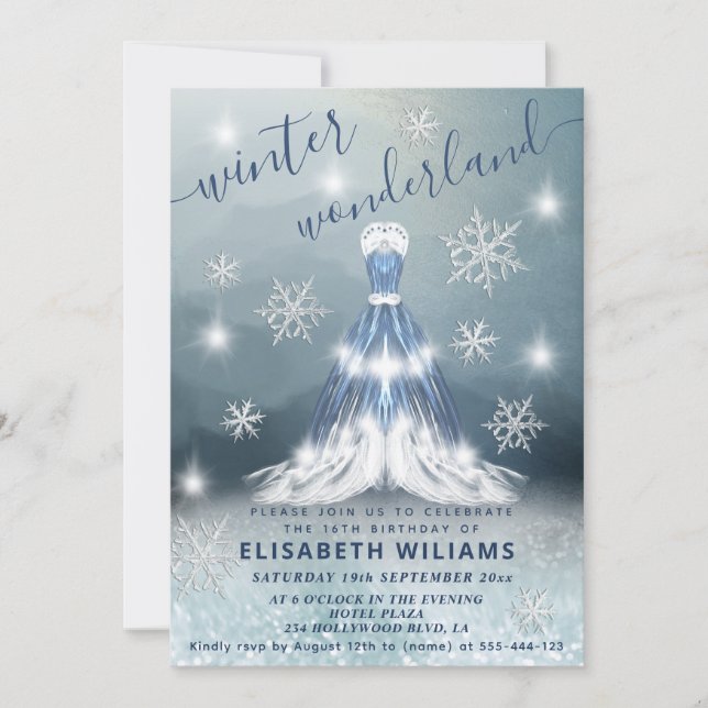 Schönes Winterwunderland Prinzessin kleidet süß 16 Einladung (Vorderseite)