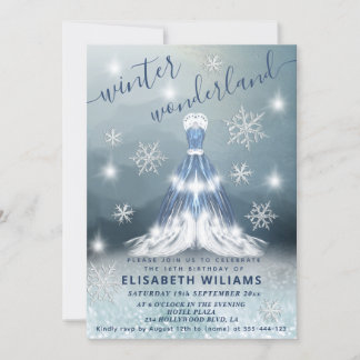 Schönes Winterwunderland Prinzessin kleidet süß 16 Einladung