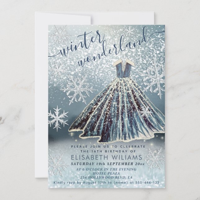 Schönes Winterwunderland Prinzessin kleidet süß 16 Einladung (Vorderseite)