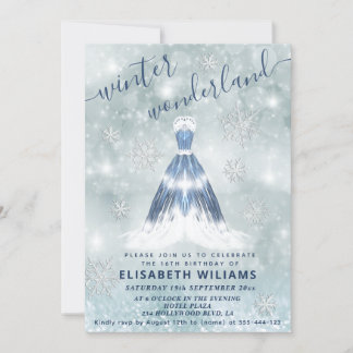 Schönes Winterwunderland Prinzessin kleidet süß 16 Einladung