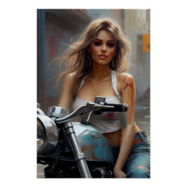 schönheit auf dem Motorrad kunstwerk Poster